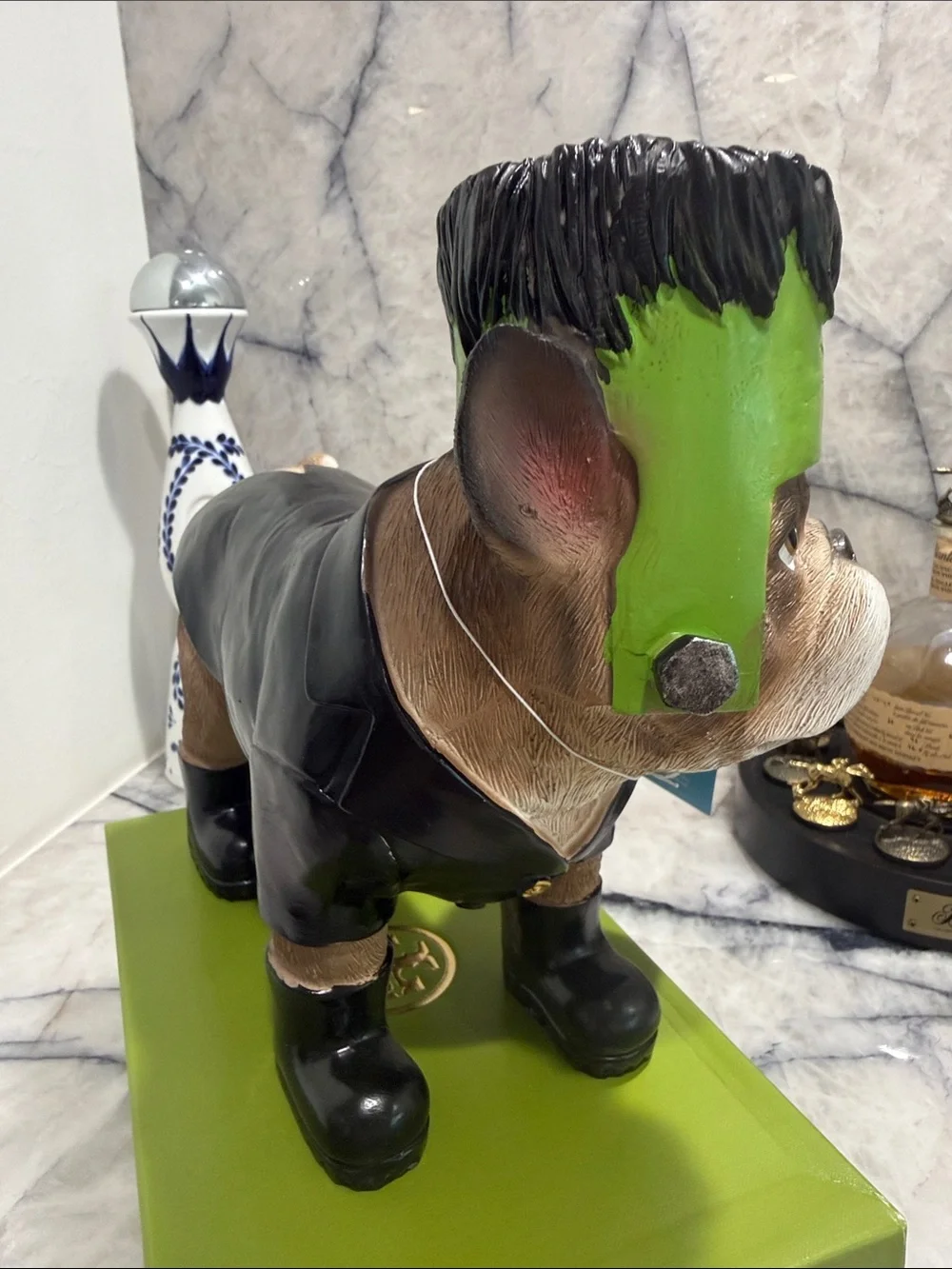 Halloween Bulldog Figurine as Frankenstein 9 1/2 inches tall. NWT